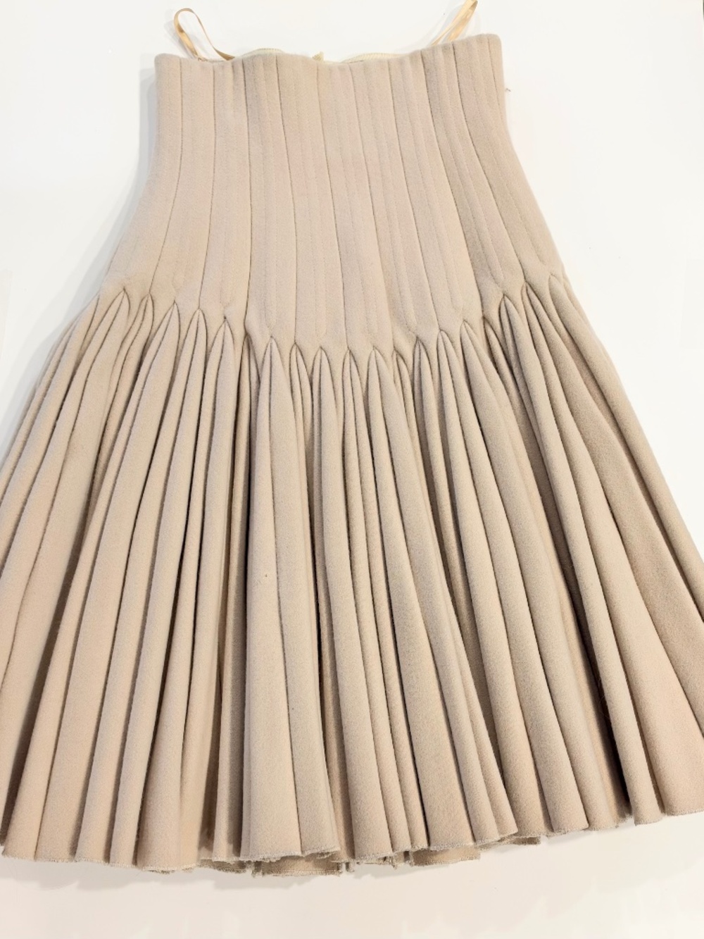 Azzedine Alaia Cashmere and Wool Cream Pleated Corset Skirt - FR 36